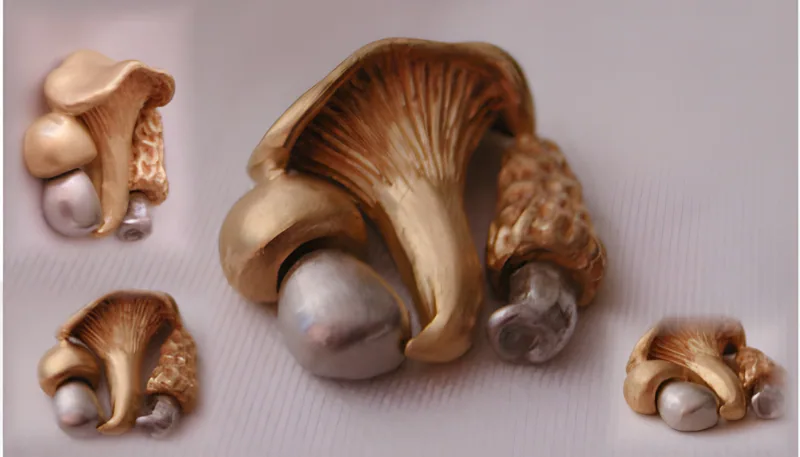 Two-Tone Mushroom Pendant or Pin, by Ahern & Brucker