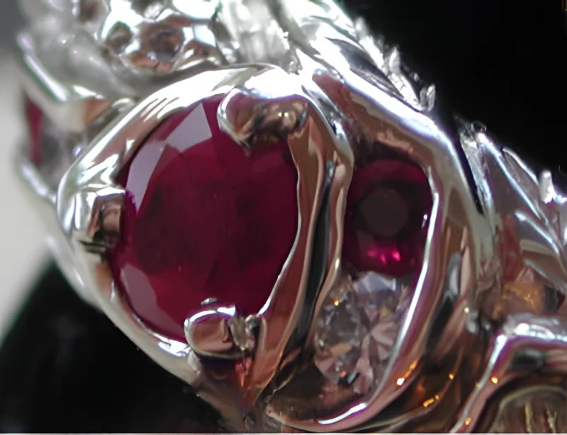 Mushroom Ring with Ruby & Diamonds — view 3, by Ahern & Brucker