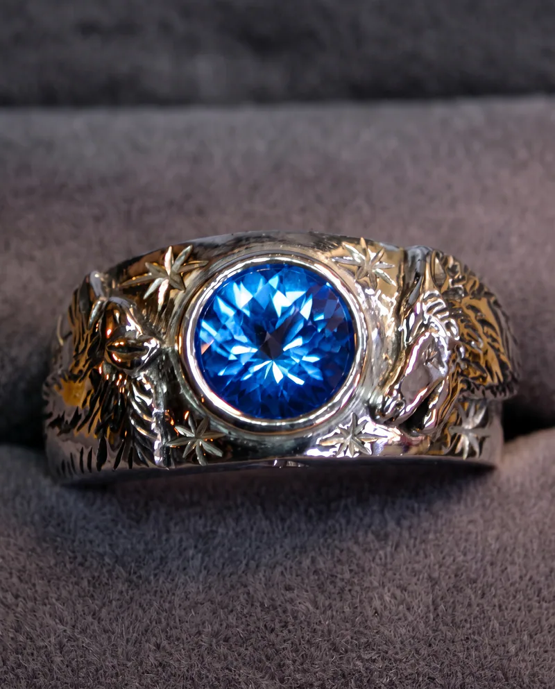 Wolf Ring with Glacier Blue Topaz, by Ahern & Brucker
