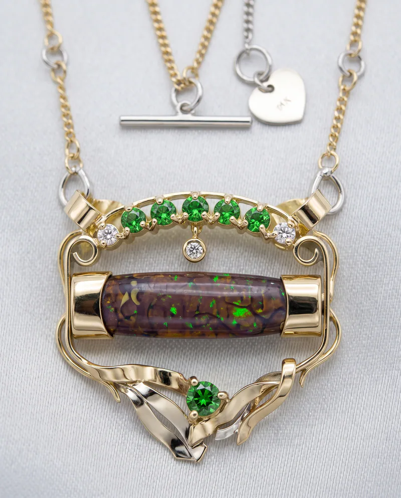 Yowah Opal & Tsavorite Necklace, by Ahern & Brucker
