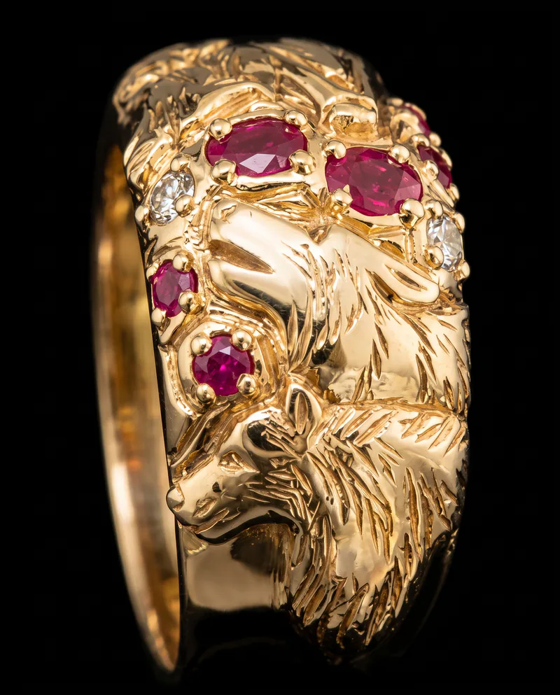 18k Gold & Ruby Wolf Ring, by Ahern & Brucker