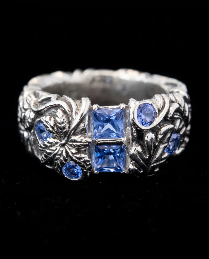 Leaf Ring with Glacier Blue Topaz, by Ahern & Brucker