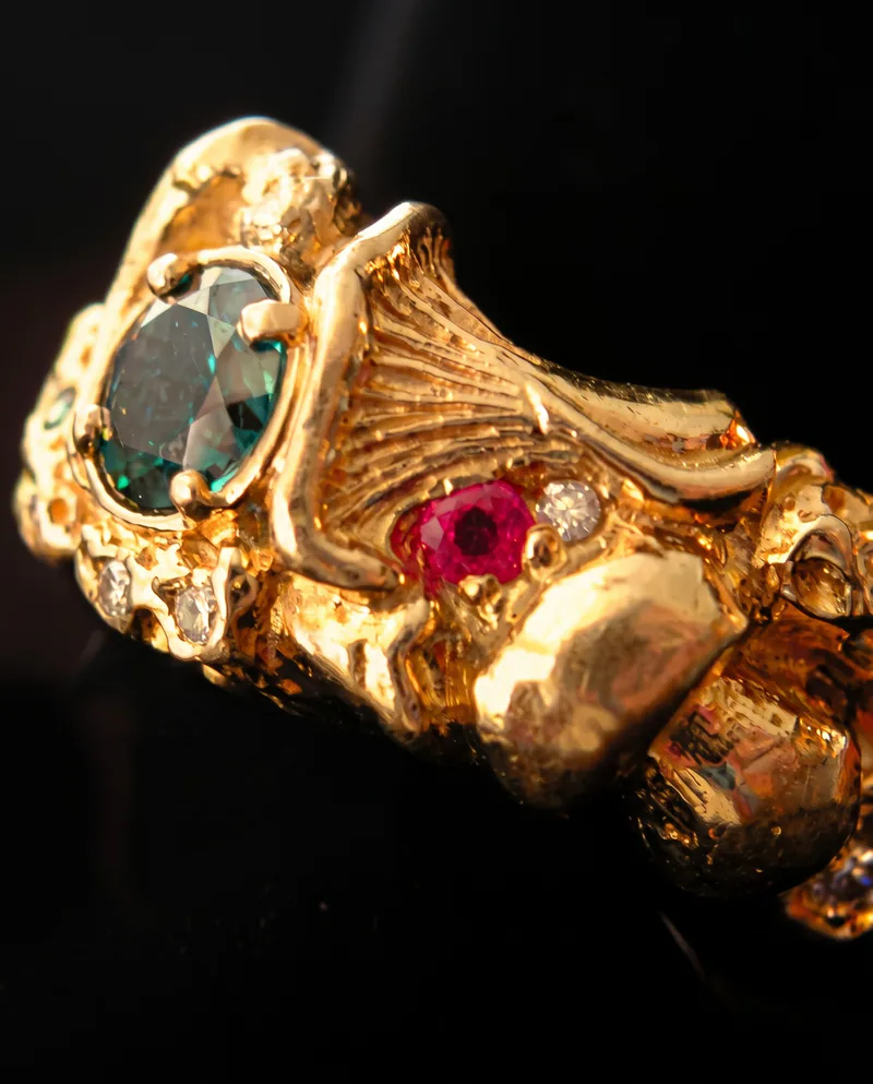 18k Naked Lady Ring with Topaz, Diamonds & Sapphires, by Ahern & Brucker