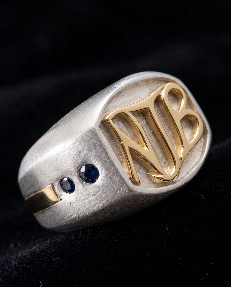 Sterling & Gold Initial Ring, by Ahern & Brucker
