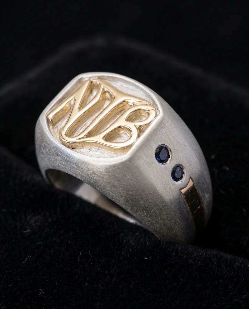 Sterling & Gold Initial Ring — view 3, by Ahern & Brucker