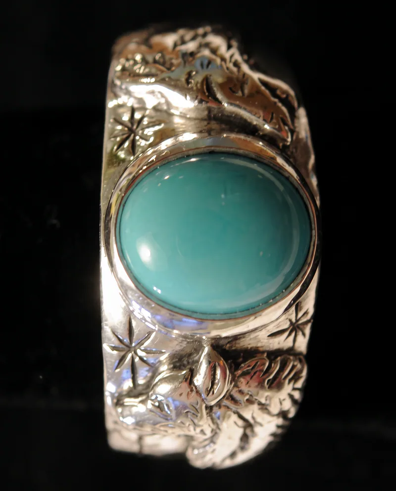 Sterling & Turquoise Wolf Ring, by Ahern & Brucker