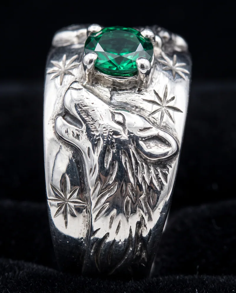 Sterling Wolf Ring with Evergreen Topaz, by Ahern & Brucker