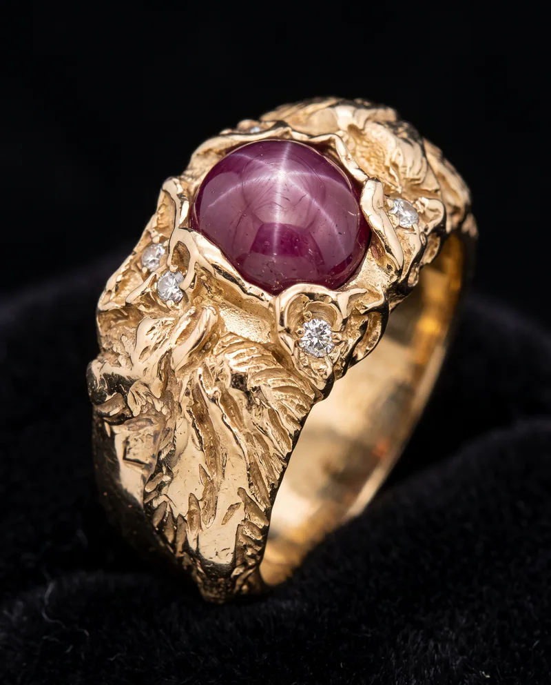 18k Wolf Ring with Star Ruby, by Ahern & Brucker