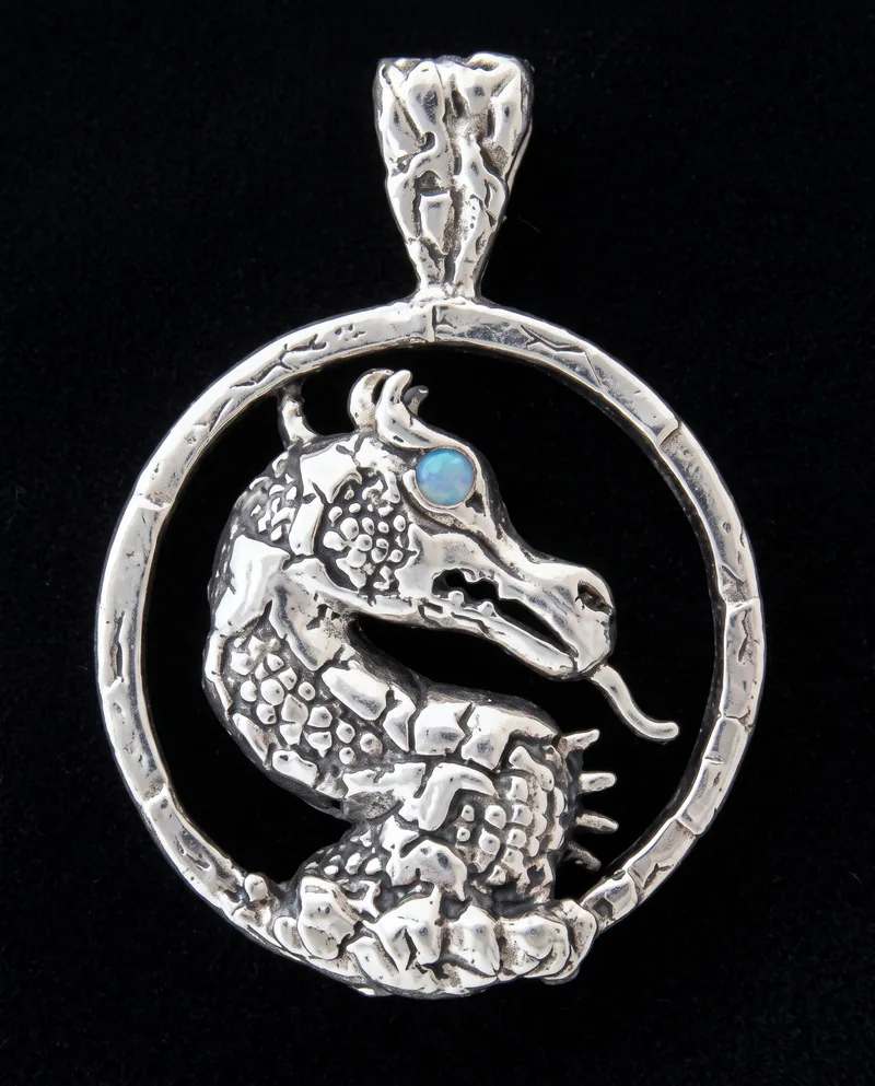 Sterling & Sapphire Dragon Pendant, by Ahern & Brucker