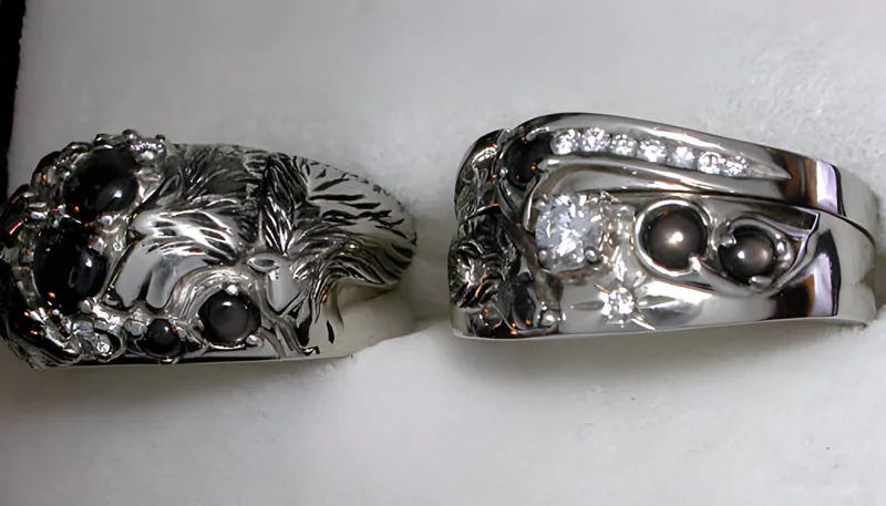 A Wolf Wedding Set with Heirloom Star Sapphires