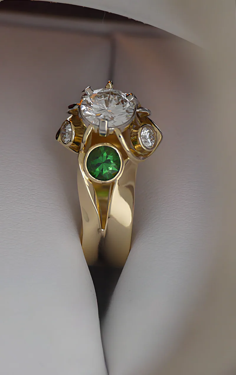 Hand-Forged Diamond & Tsavorite Ring — view 3, by Ahern & Brucker