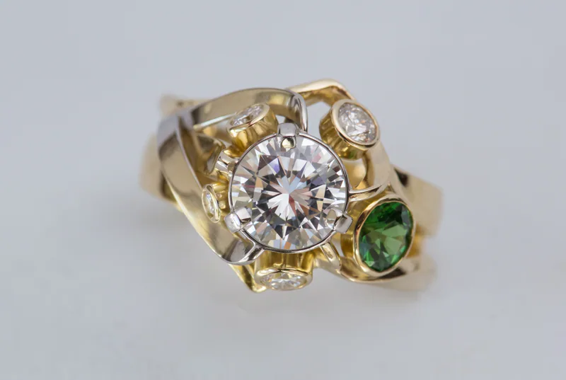 A Two-Tone Diamond and Tsavorite Wedding Ring