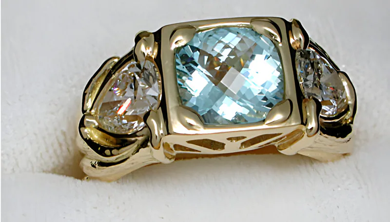 An Aquamarine Trumpet Mushroom Ring