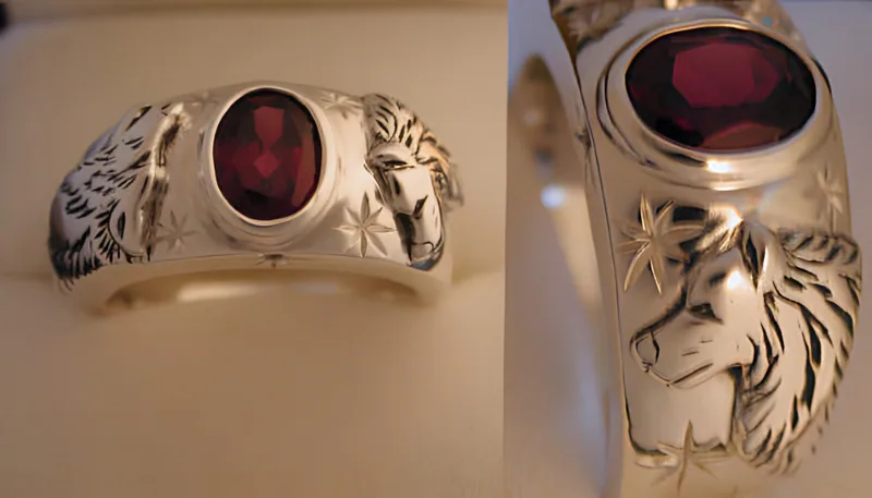 Garnet Wolf Ring, by Ahern & Brucker
