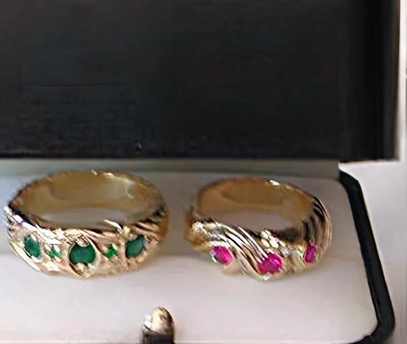 A Ruby and Emerald Wedding Set for Christina and Joe
