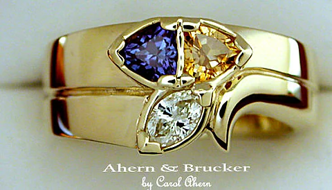 A Diamond, Golden Topaz and Alexandrite Wedding Set