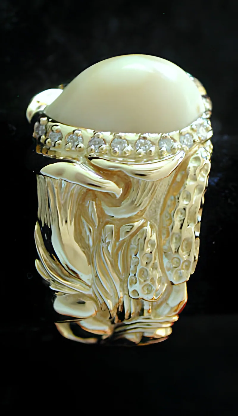 An Elk Ivory and Diamond Mushroom Ring