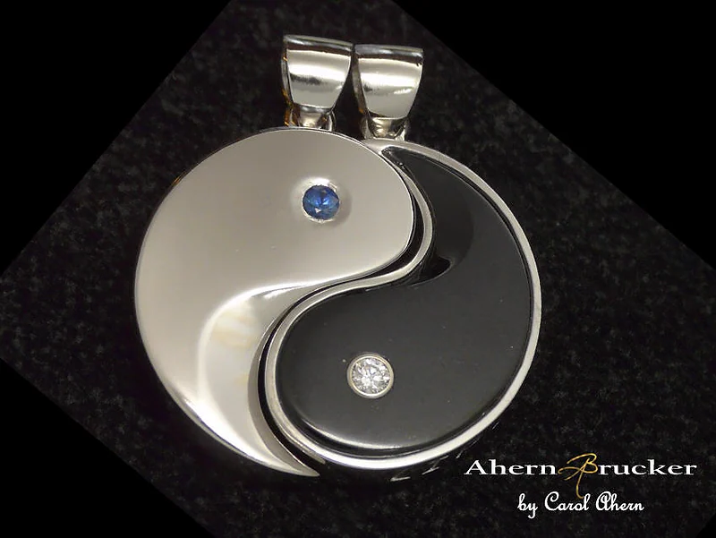 Black Jade and Platinum Yin Yang Pendants