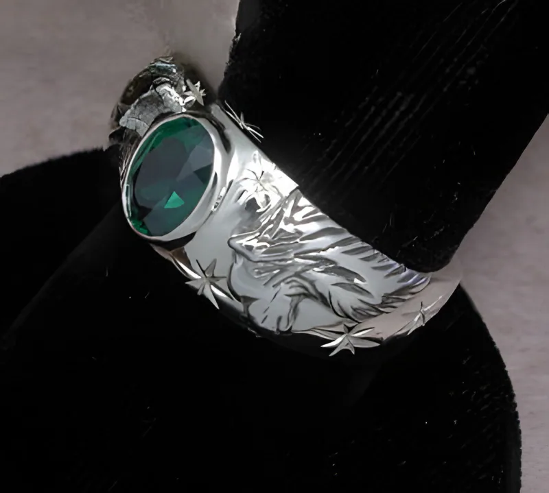 Evergreen Topaz & Diamond Wolf Ring — view 3, by Ahern & Brucker
