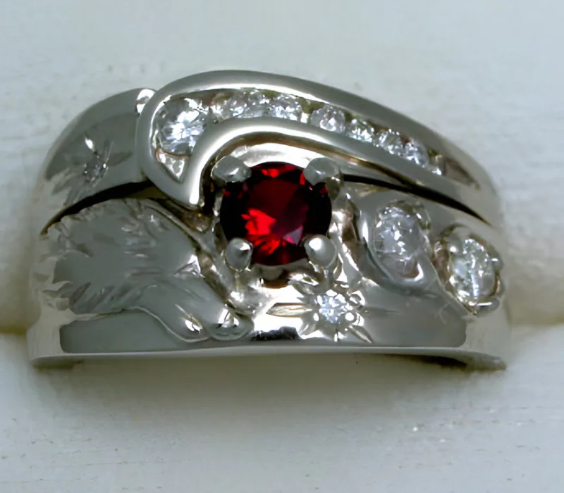 Ruby & Diamond Wolf Wedding Set, by Ahern & Brucker