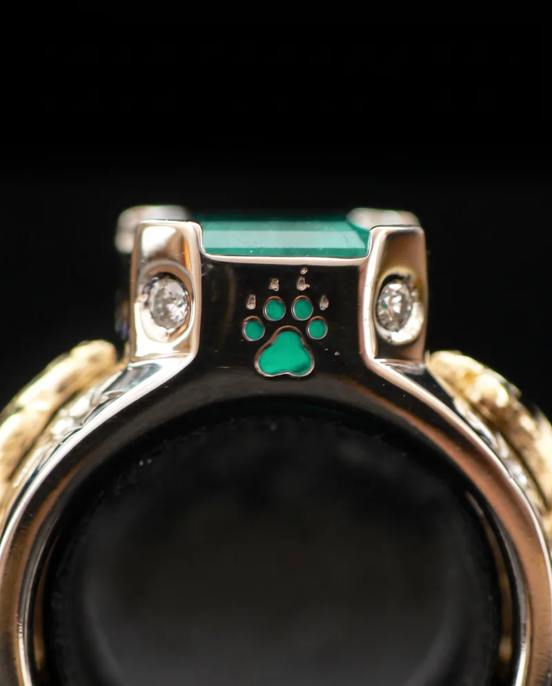 Emerald & Diamond Wolf Ring, by Ahern & Brucker