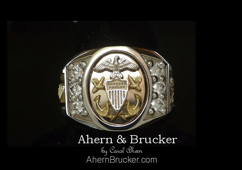 Premium Officer Ring with Air Crew and Mustang — view 3, by Ahern & Brucker