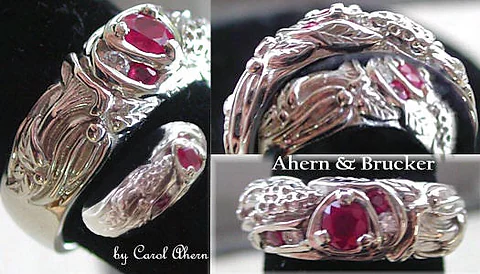 A Ruby and Diamond Mushroom Wedding Set