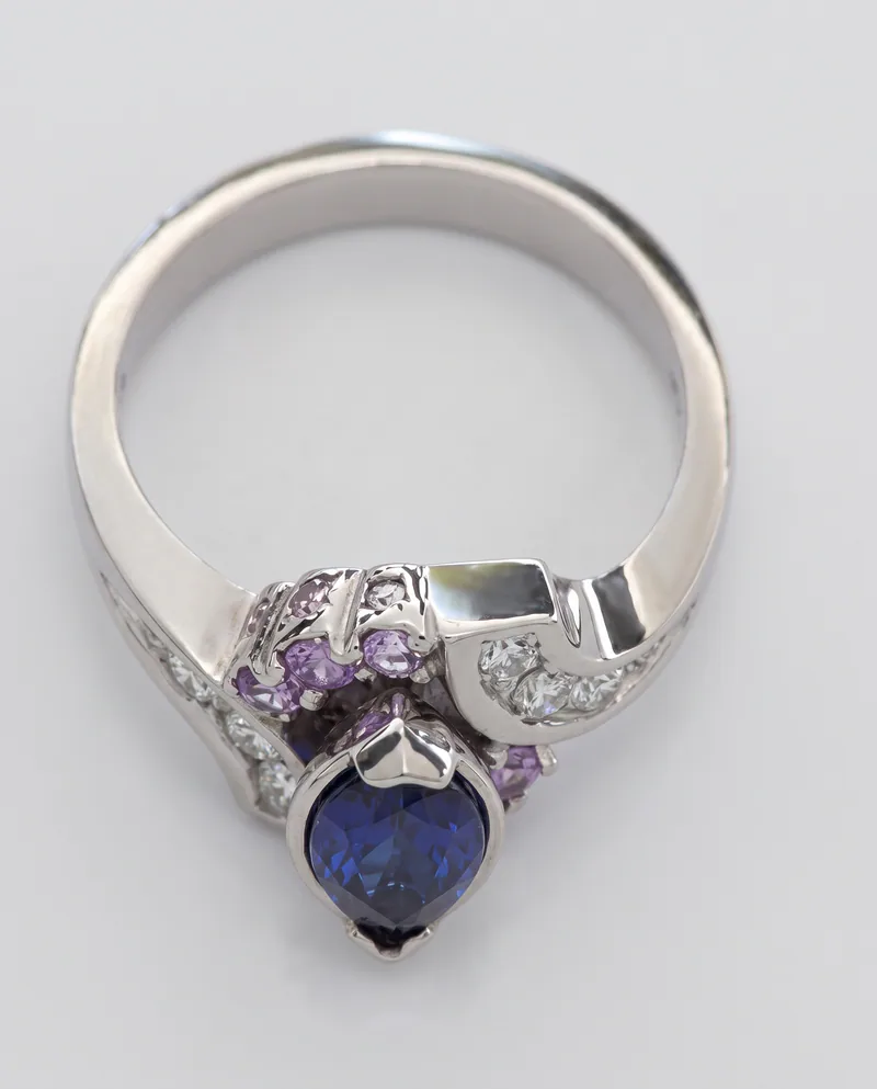 Sapphire & Diamond Wolf Ring — view 3, by Ahern & Brucker