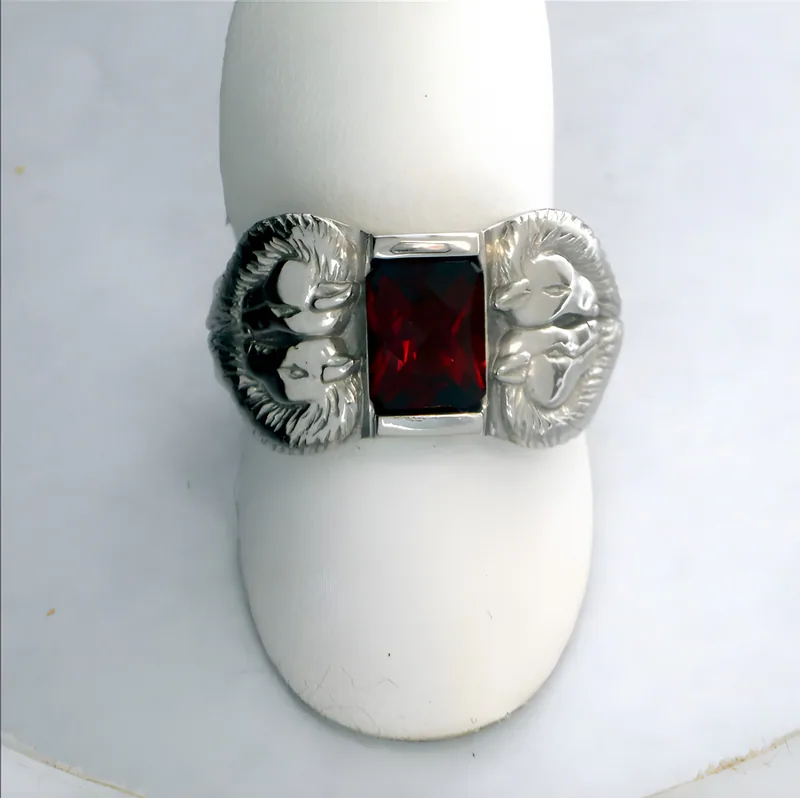 A Palladium and Garnet Wolf Couple Band