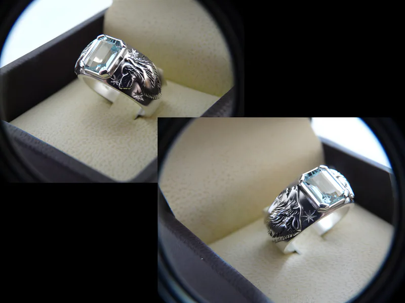 Aquamarine Wolf Ring — view 6, by Ahern & Brucker