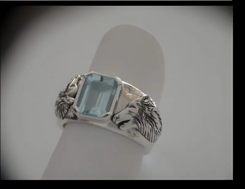 Aquamarine Wolf Ring — view 4, by Ahern & Brucker