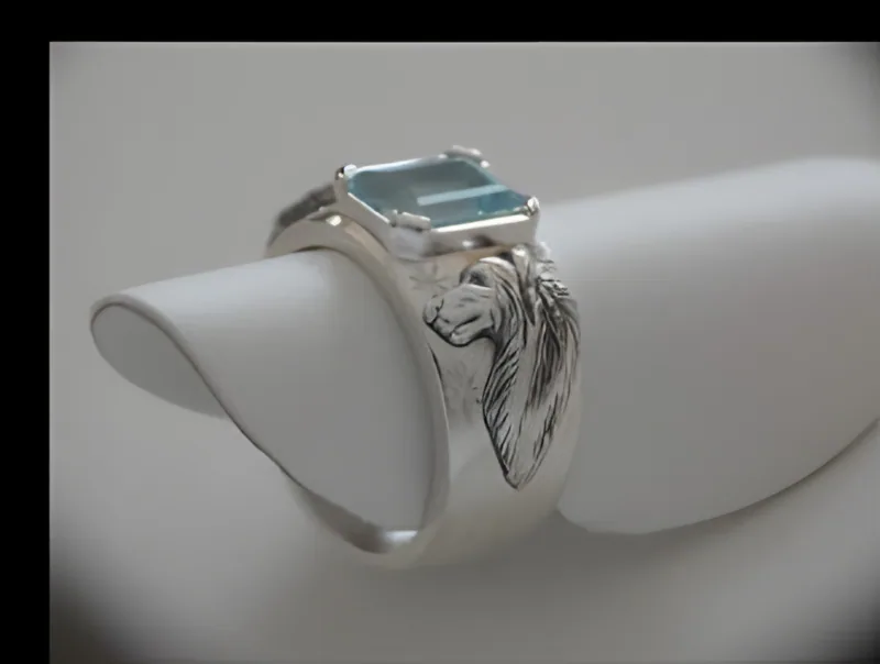 Aquamarine Wolf Ring — view 5, by Ahern & Brucker