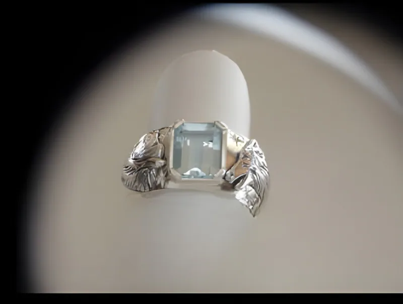 Aquamarine Wolf Ring — view 3, by Ahern & Brucker