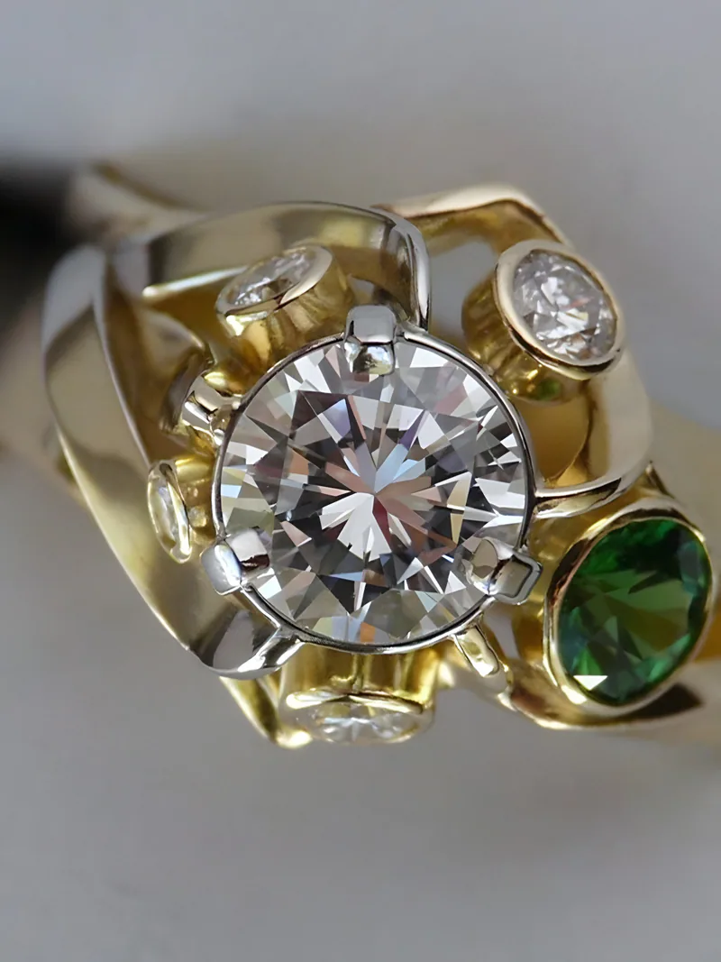 Hand-Forged Diamond & Tsavorite Ring, by Ahern & Brucker