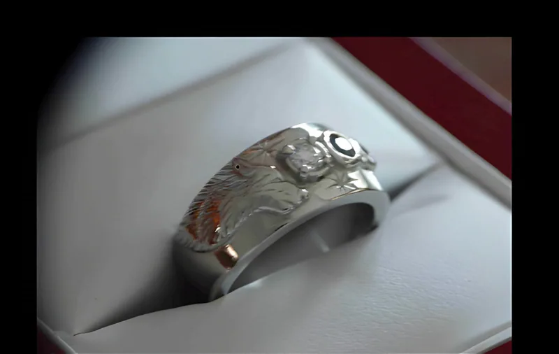 Ruby & Sapphire Wolf Ring — view 3, by Ahern & Brucker