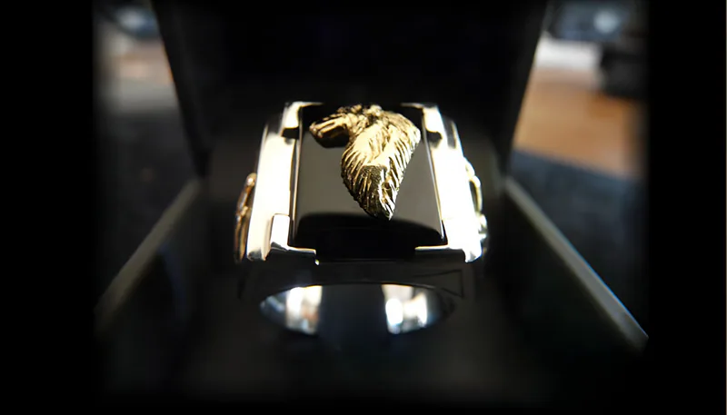 Onyx Wolf Ring — view 3, by Ahern & Brucker