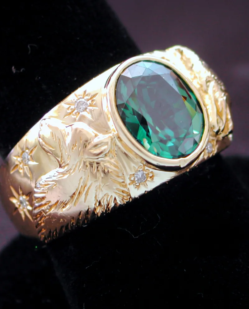 Evergreen Topaz Wolf Ring, by Ahern & Brucker