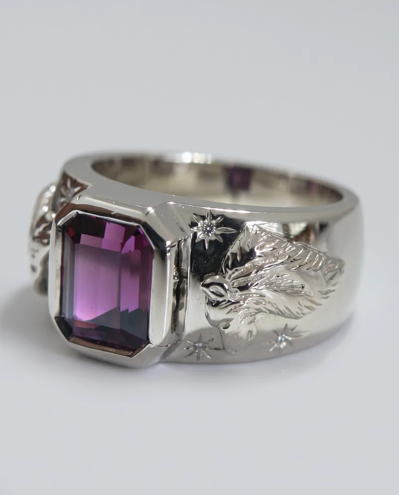 Rhodolite Garnet Wolf Ring, by Ahern & Brucker
