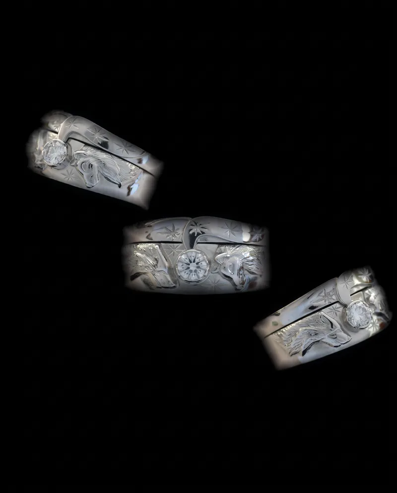Double Wolf Wedding Set in Palladium, by Ahern & Brucker