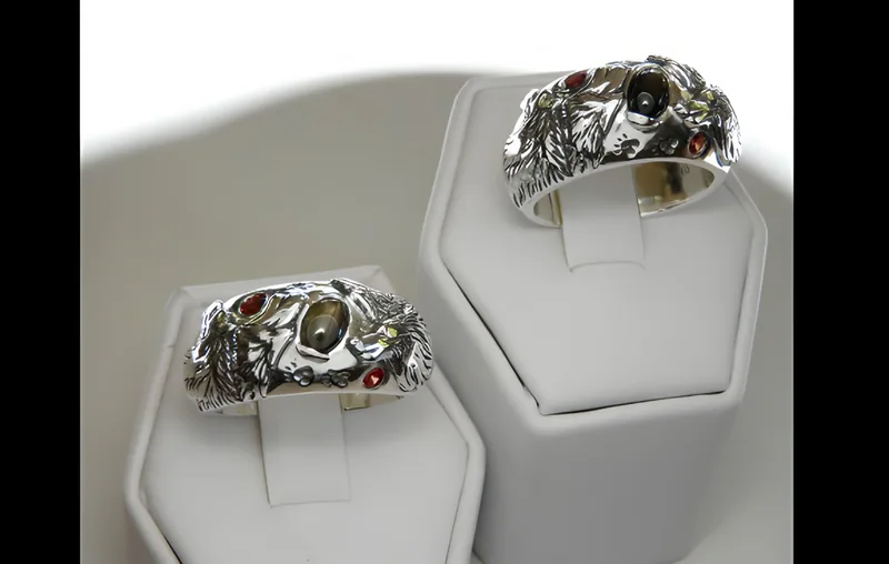 Diamond & Sapphire Wolf Ring — view 3, by Ahern & Brucker