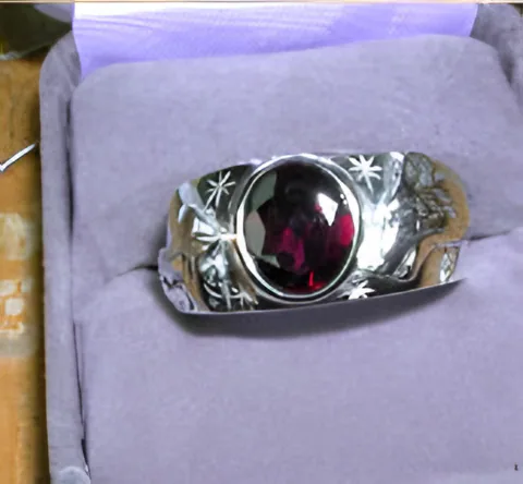 Garnet Wolf Ring — view 3, by Ahern & Brucker