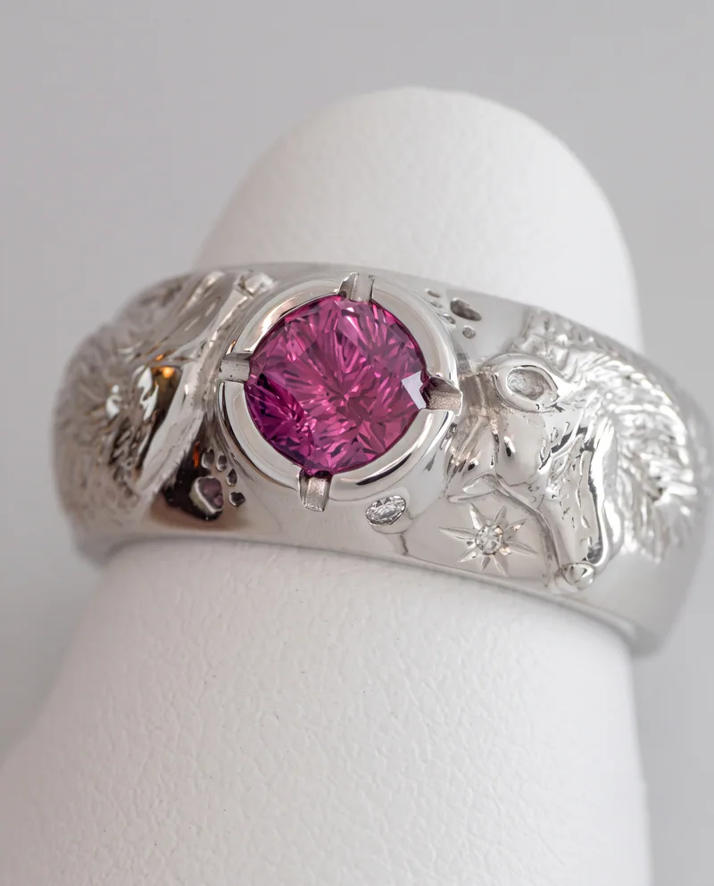 Pink Sapphire Wolf Engagement Ring, by Ahern & Brucker