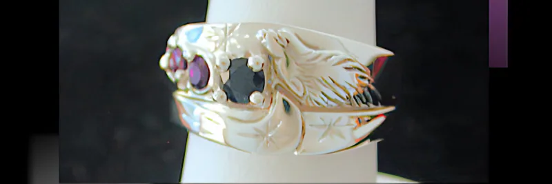 Amethyst & Sapphire Wolf Wedding Set — view 3, by Ahern & Brucker