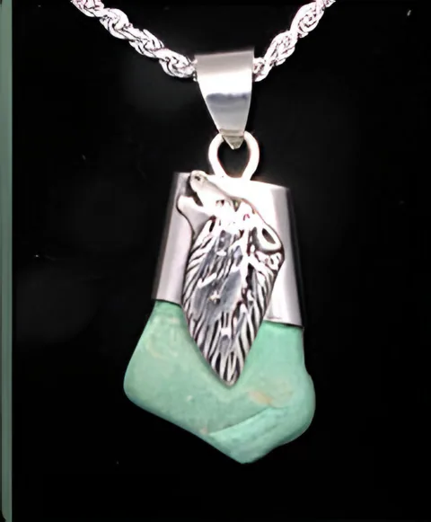 Turquoise Wolf Pendant — view 3, by Ahern & Brucker